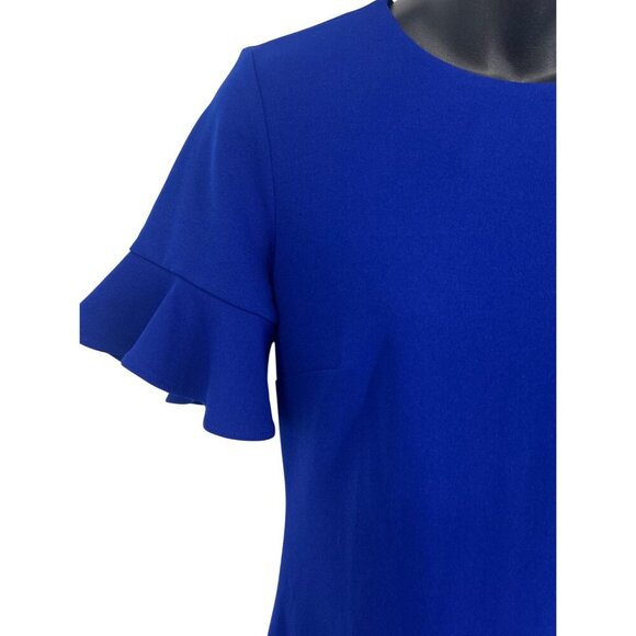 Calvin Klein Blue Ruffle Sleeve Sheath Dress Back Zip Closure Size 4 Women New - Picture 4 of 10